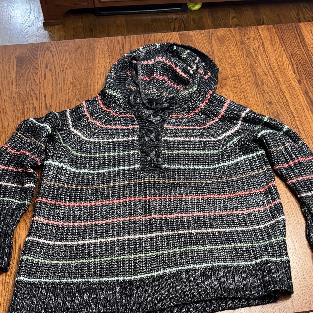 Torrid Dark Grey Multicolor Striped Hooded Sweater
